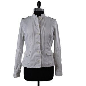 Tara Jarmon Womens White Cotton Military Style Jacket Sz 44 (M) Mandarin Collar